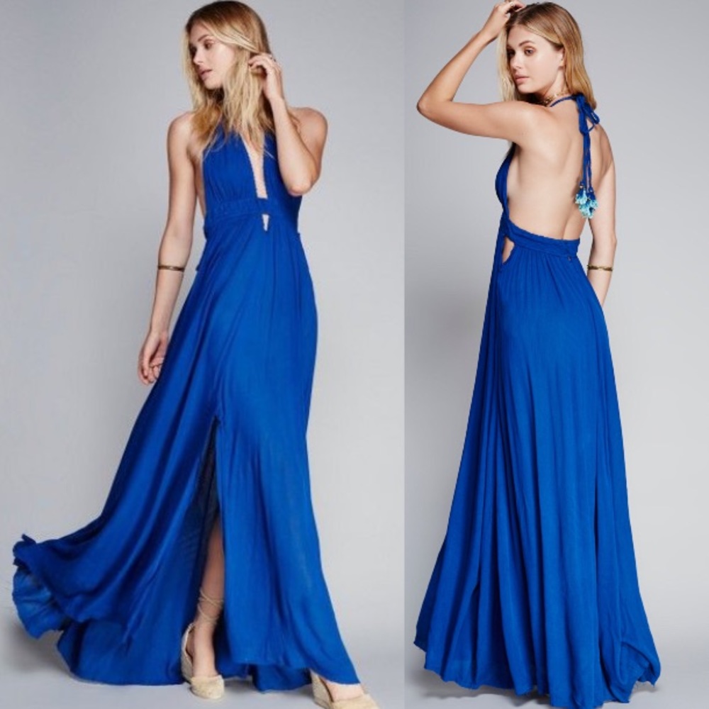 Blue Halter Maxi DRESS Cobalt Look Into the Sun - Picture 2 of 4